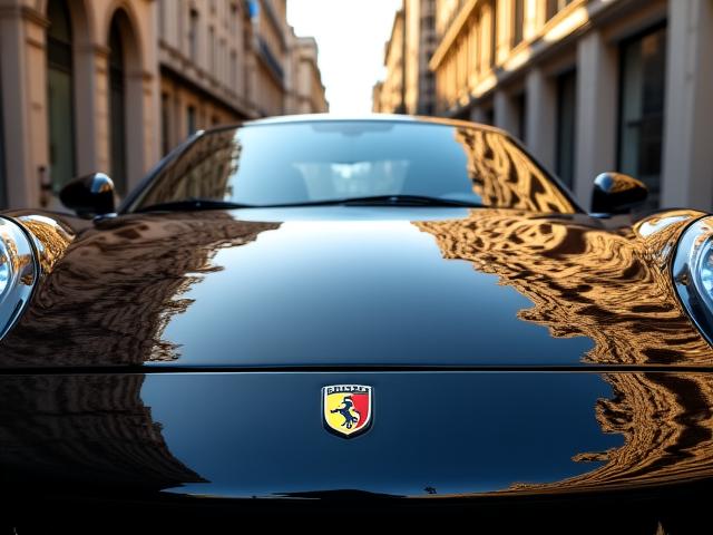 Reflejo perfecto en capó encerado de coche negro